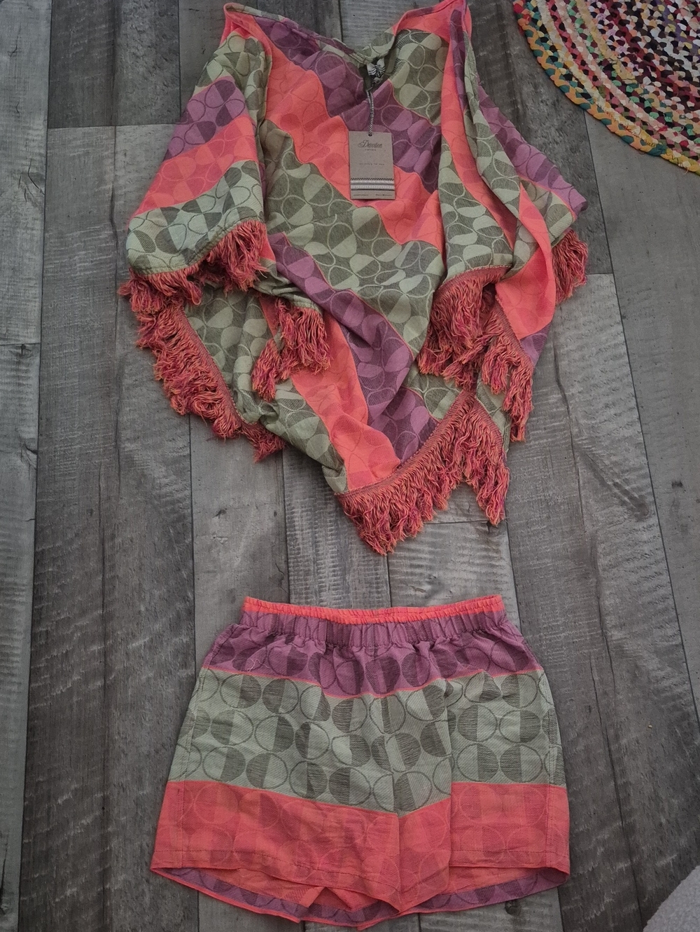 Devotion Twins X Revolve Elastic Waist Shorts Size S + Poncho OS 2-PC Set NWT